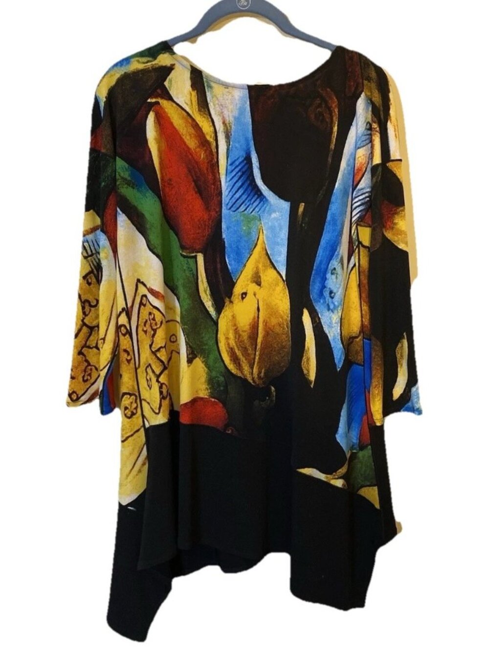 Loggia Colorful Long Sleeve Stretch Tulip Hem Tunic Dress Size M Abstract Artsy
